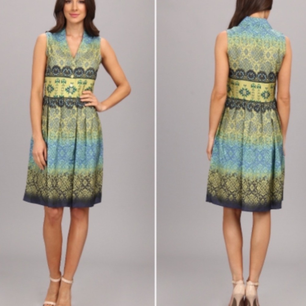 Pendleton Marika Tapestry Silk Dress Size 12 Blue Green Boho